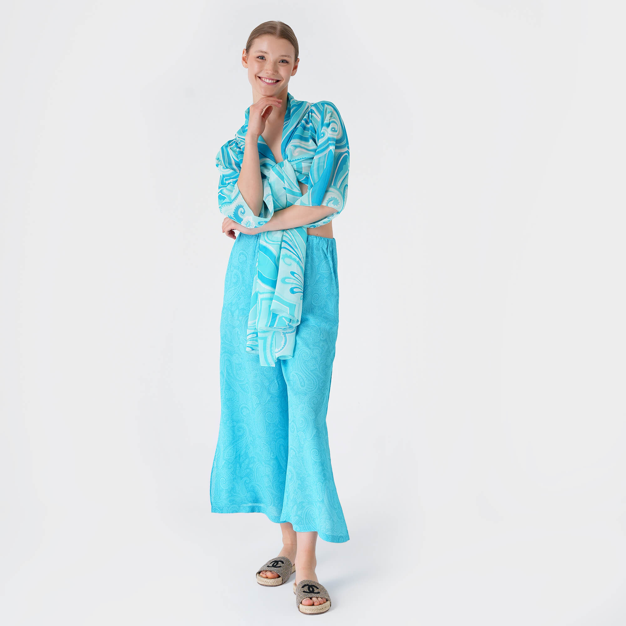 Etro - Blue&White Ethnic Floral Silk Suit